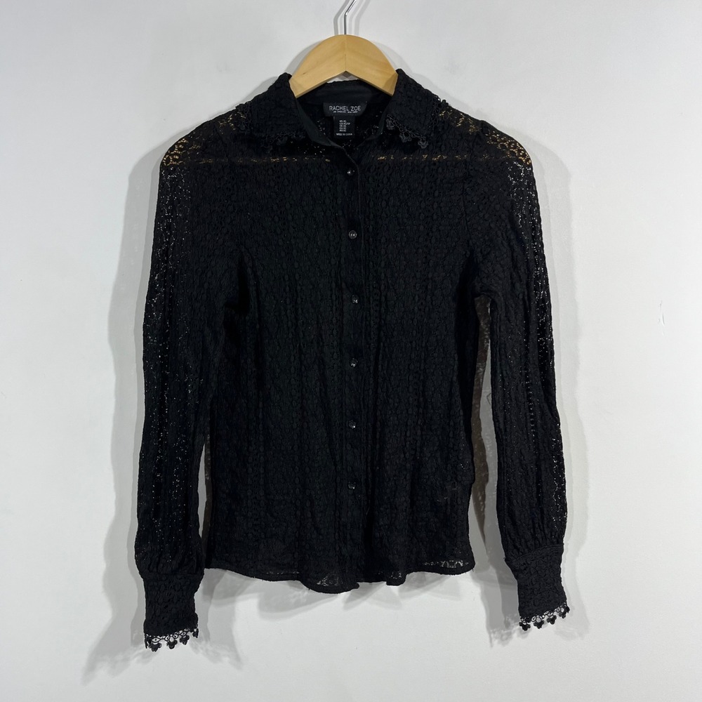 Rachel Zoe Fairy Grunge Lace Boho Festival Button‎ Down Top Crochet Womens XS